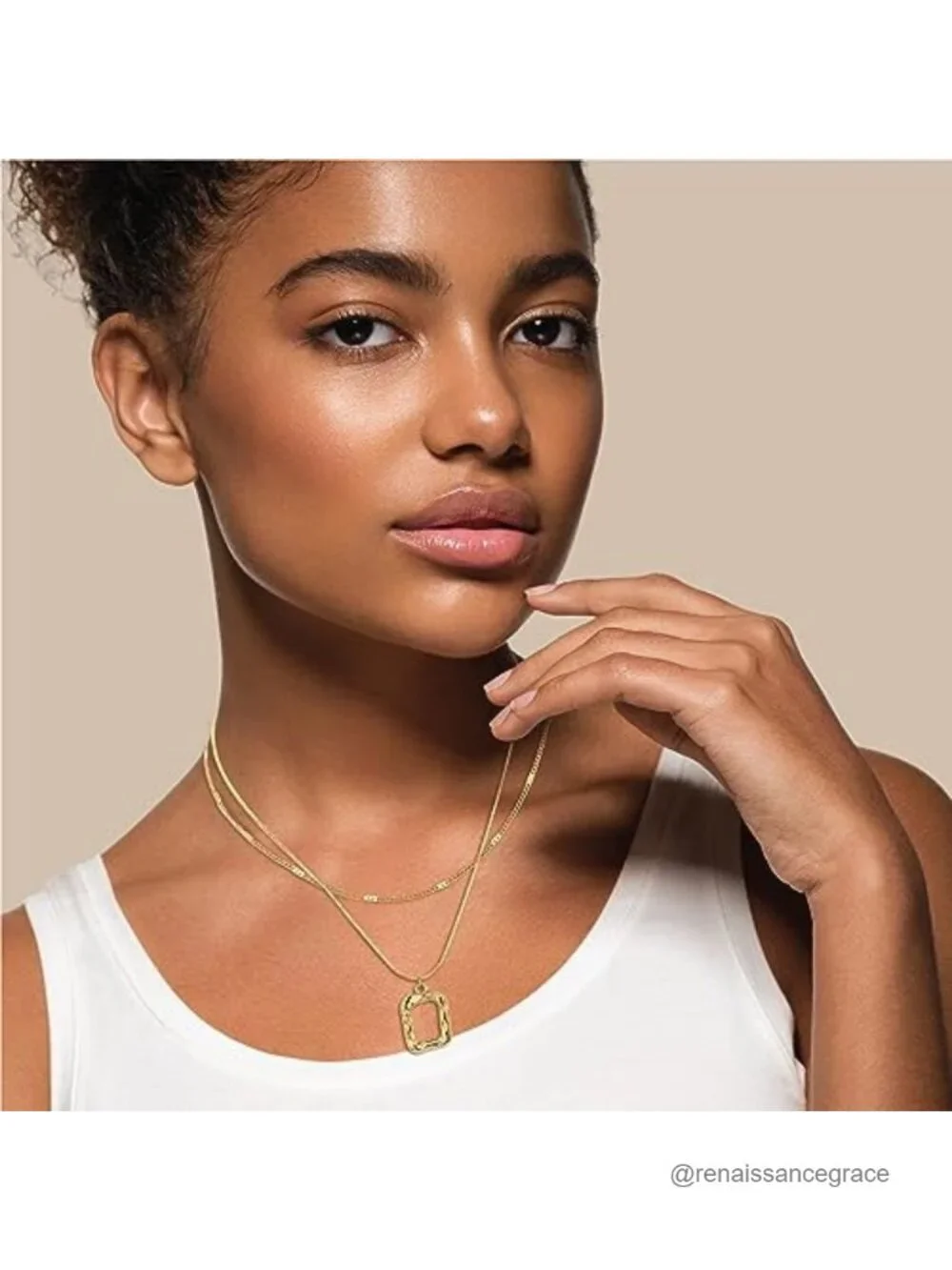 14K Real Gold Plated Layered Choker Necklace for Women Dainty Square Pendant